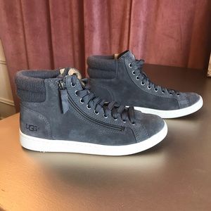 UGG Gray Suede, Zipper & Lace Up Hightop Sneakers